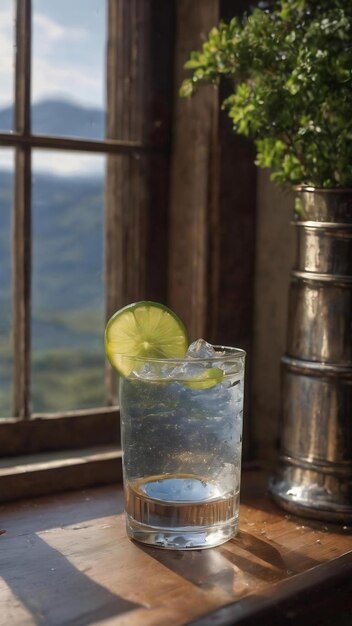 Un vaso de agua en una ventana