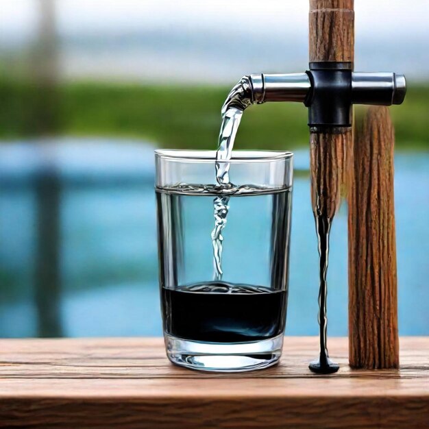 Foto un vaso de agua se vierte en un vaso