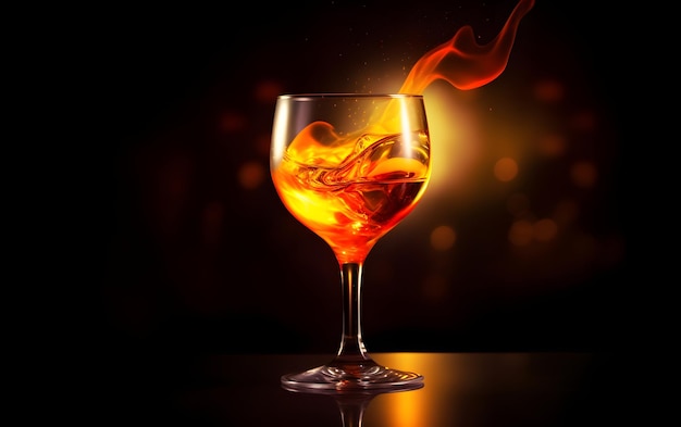 Un vaso de alcohol con fuego en el fondo.