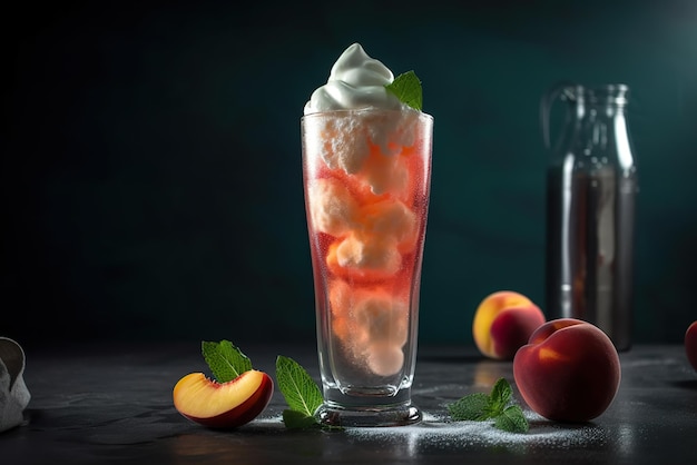 Un vaso alto lleno de helado y duraznos Imagen generativa de IA Soda sucia