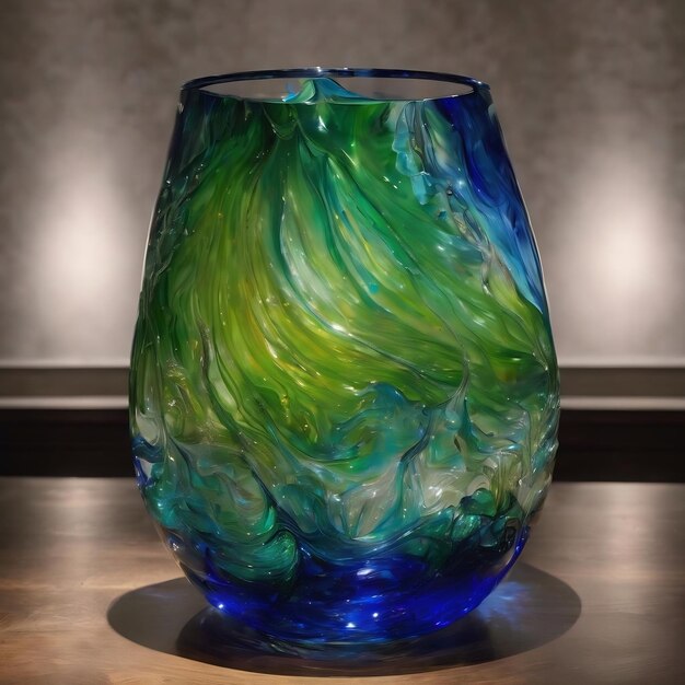 Foto un vaso de azul y verde por dale chihuly