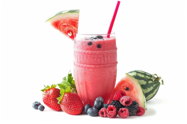 un vaso de batido de fresa junto a una bebida de fresa