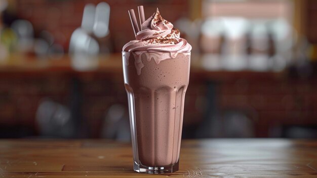 un vaso de batido con un glaseado rosado en él