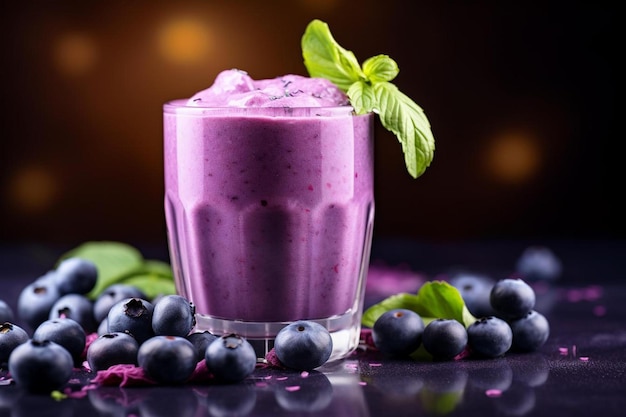 un vaso de batido con una hoja verde en él