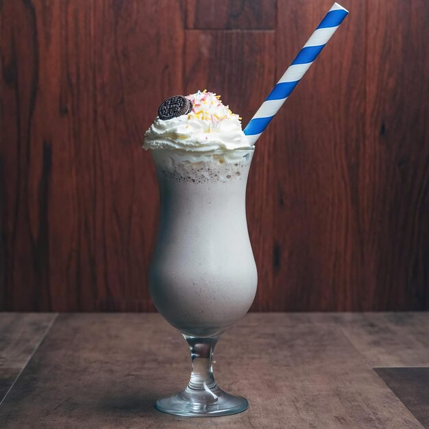 Foto un vaso de batido con pajita y pajita.