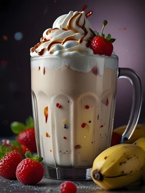 Foto un vaso de batido con un plátano y plátano en él