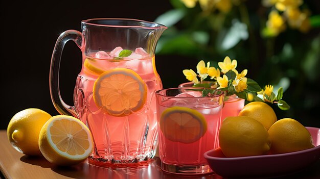 un vaso de bebida fría con limón y cubitos de hielo en una mesa