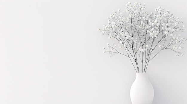 Foto vaso branco com flores brancas bandeira do dia dos namorados com espaço para o seu próprio conteúdo cor de fundo branca campo em branco para a inscrição