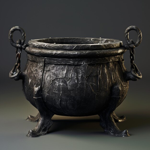 Foto vaso de bronce de aspecto antiguo con cadenas y una superficie agrietada ia generativa