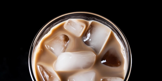 Un vaso de café helado con cubitos de hielo.