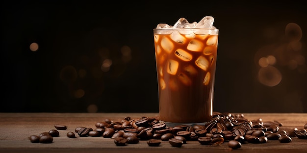 un vaso de café helado con hielo y hielo