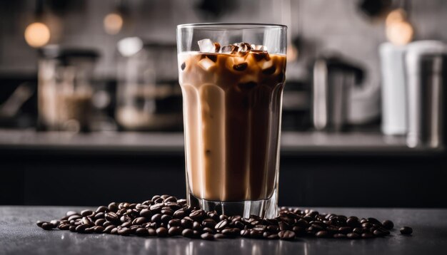 Foto un vaso de café con hielo y crema.