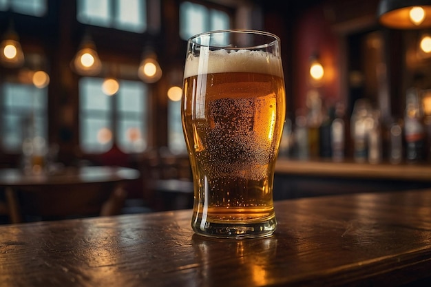 Un vaso de cerveza en un acogedor pub