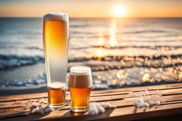 un vaso de cerveza al lado de un vaso lleno de cerveza