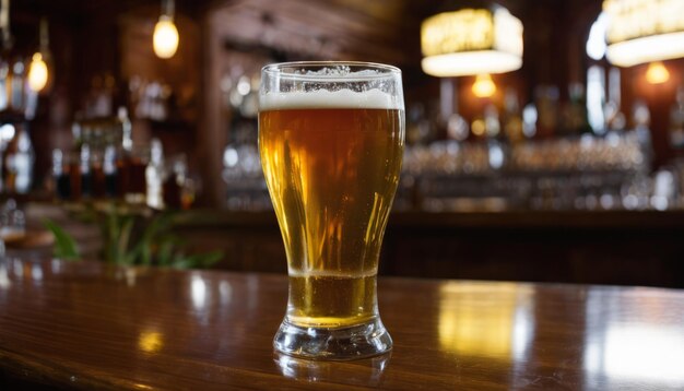 Foto un vaso de cerveza en un bar