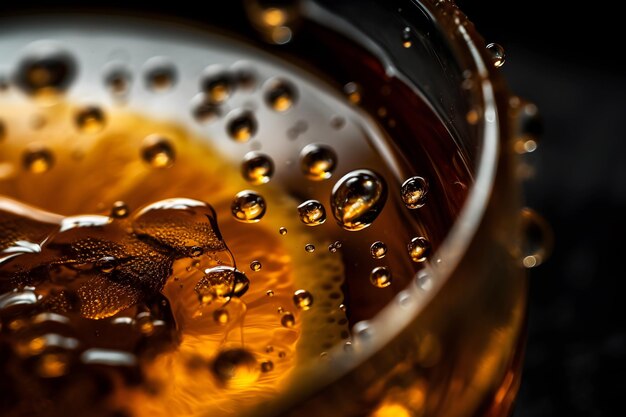 Un vaso de cerveza con las burbujas del agua.