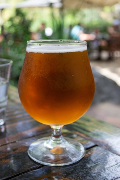 Vaso de cerveza en una cervecería aislado de cerca