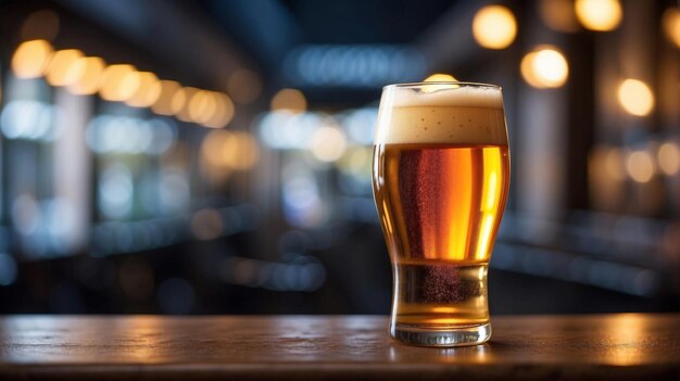 vaso de cerveza con cerveza ligera en una mesa de madera