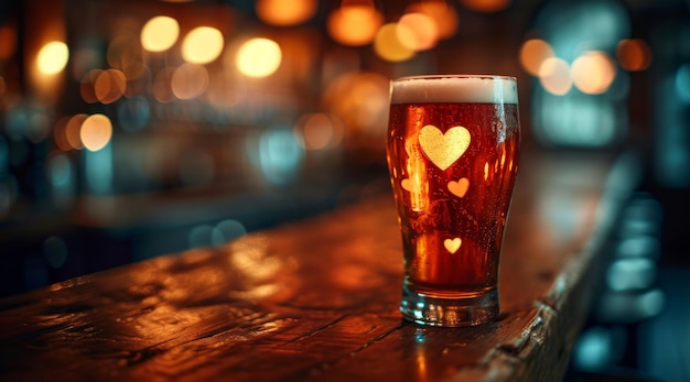 Foto vaso de cerveza con corazones en forma de corazón