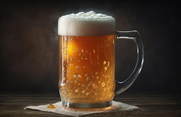 Un vaso de cerveza con espuma encima