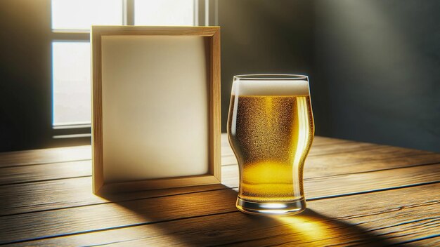 vaso de cerveza espumosa colocado en una mesa de madera capturando la esencia de la relajación y la celebración