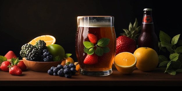 vaso de cerveza con frutas