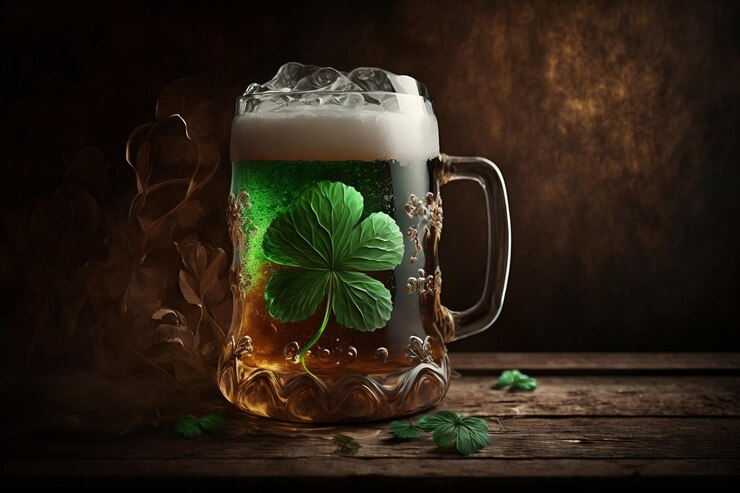 Vaso de cerveza irlandesa verde en la mesa en el pub el día de San Patricio Ai generativo
