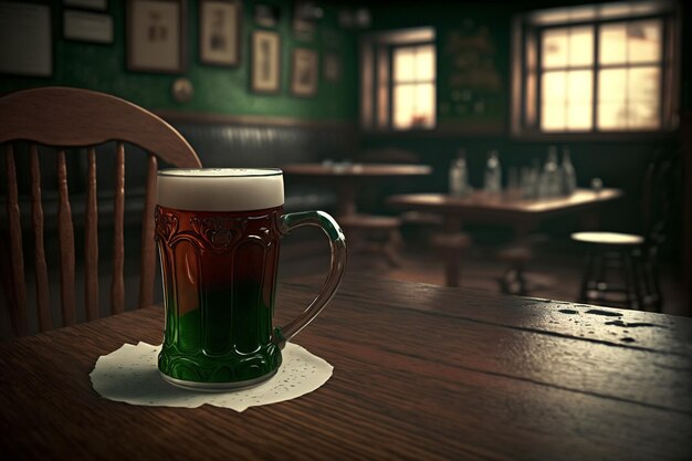 Vaso de cerveza irlandesa verde en el pub Concepto del día de San Patricio Ai generativo