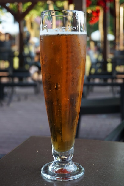 Vaso de cerveza lager en una mesa