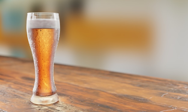 Foto vaso de cerveza en una mesa de madera