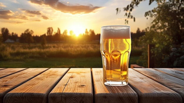 Un vaso de cerveza en una mesa