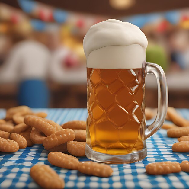 Foto un vaso de cerveza con un montón de cacahuetes en él