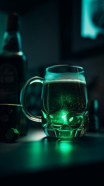 Un vaso de cerveza con la palabra calavera