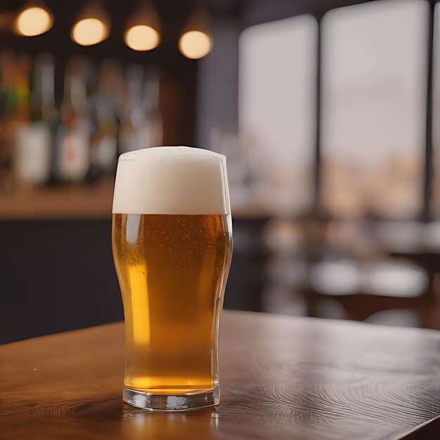 Foto un vaso de cerveza se sienta en una mesa en un bar