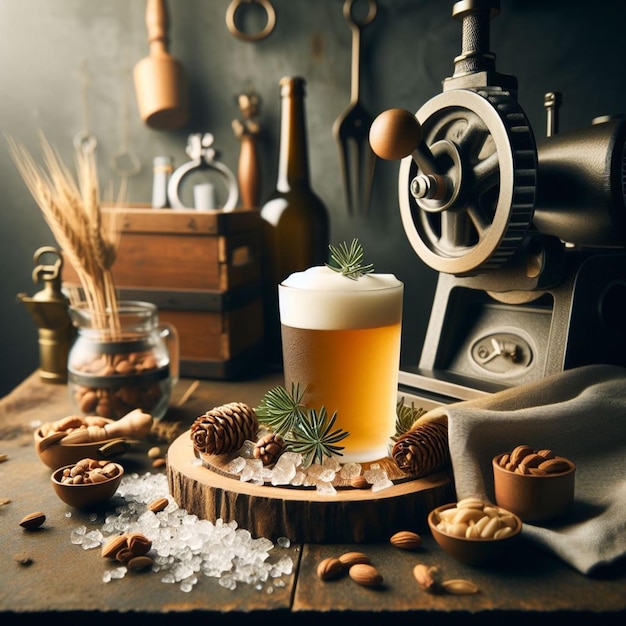 Foto un vaso de cerveza se sienta en una mesa junto a una botella de cerveza