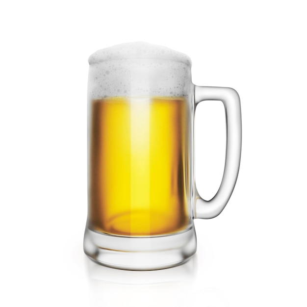 Vaso con cerveza sobre fondo blanco3d render