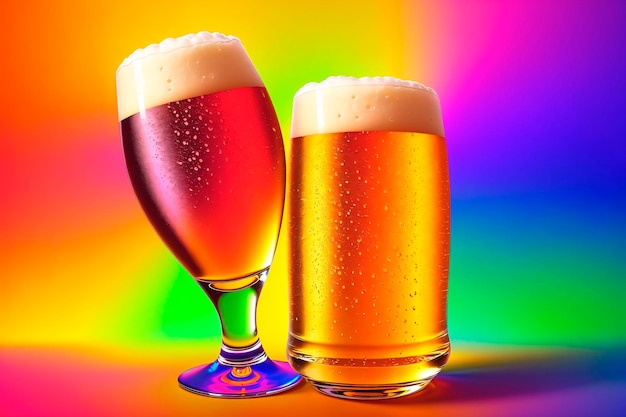 Un vaso de cerveza sobre un fondo colorido AI generativa de primer plano