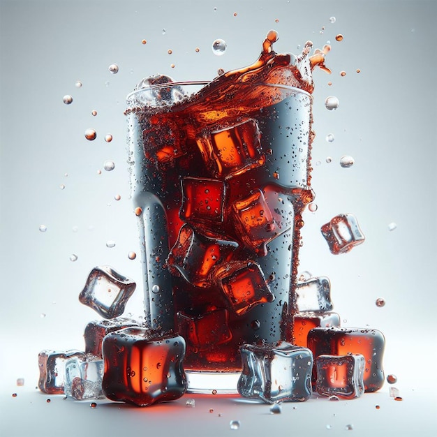 Un vaso de coca con hielo.