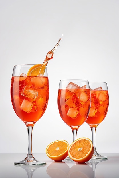 Vaso de cóctel de aperol spritz aislado sobre un fondo blanco