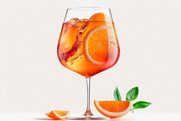 Vaso de cóctel de aperol spritz aislado sobre un fondo blanco