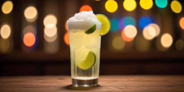 Foto un vaso de cóctel con rebanadas de limón y rebanados de limón en la parte superior
