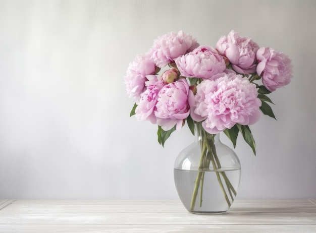 Vaso com belas flores de peônia na mesa