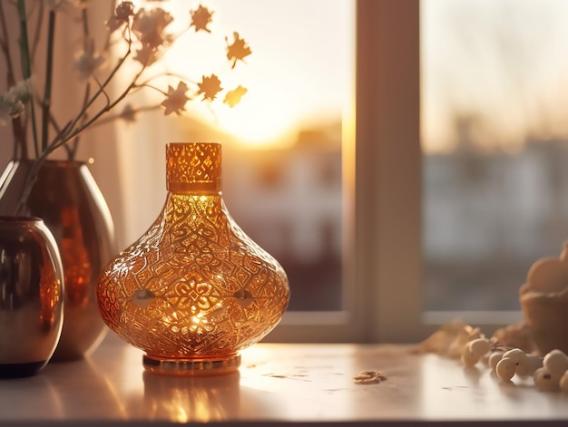 Vaso com flores em uma mesa ao lado