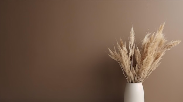 Vaso com ramo de planta decorativo em fundo de parede bege Modelo de interior minimalista IA geradora