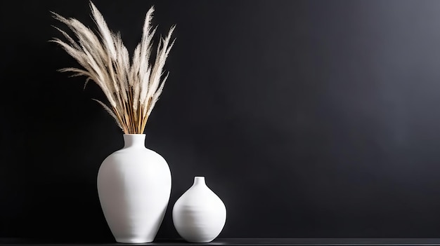 Vaso com ramo de planta decorativo em fundo de parede preto Modelo de interior minimalista IA geradora