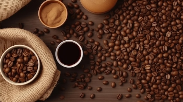 vaso de concepto de café sobre fondo de madera