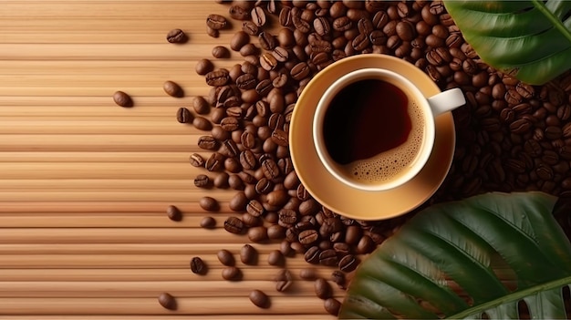 vaso de concepto de café sobre fondo de madera