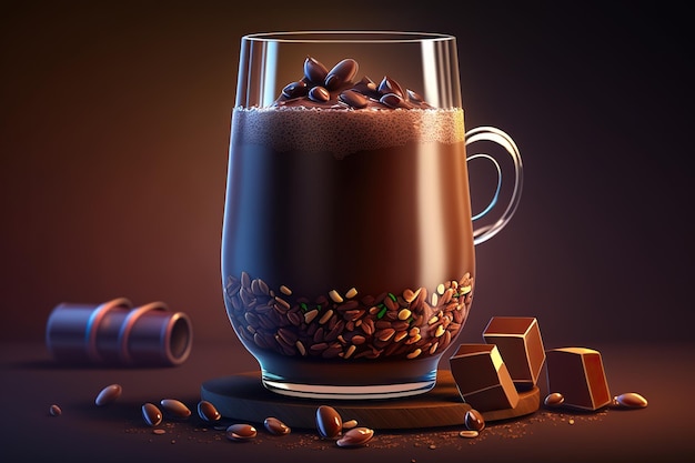 Un vaso de cristal con café con cacao Ai generado