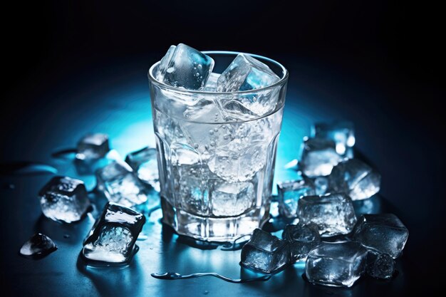 Foto un vaso de cubitos de hielo se sienta en una elegante mesa negra listo para saciar la sed y añadir un toque refrescante a cualquier fiesta o reunión