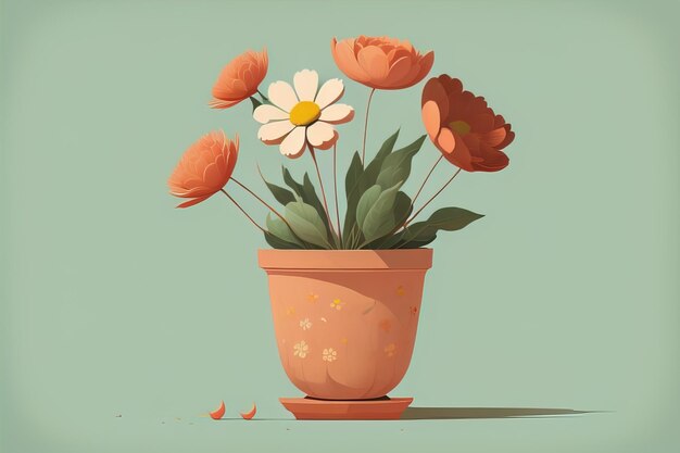 Vaso de flores com margaridas Ilustração vetorial em estilo retro ai generativa